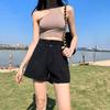 Women's High-Waist Denim Shorts - Rolled Hem, Double Button, A-line, Summer Wide Leg