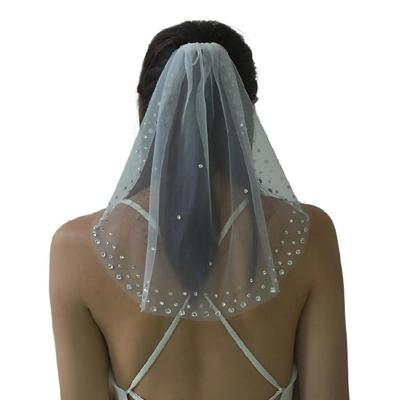 Stylish Single Layer Bridal Veil with Rhinestones Studded Tulle Face Veil Bridal Shower Veil For Wedding Photography