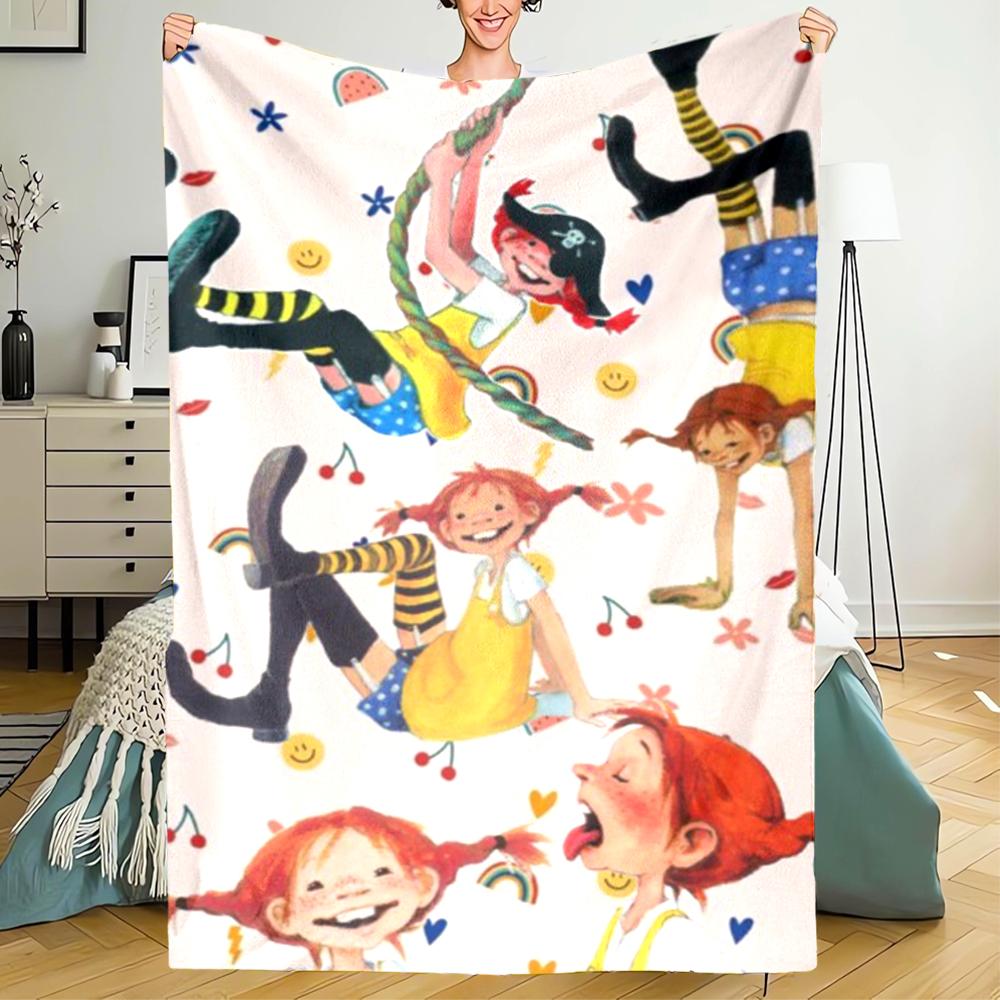 Decke mit Pippi Langstrumpf Motiv - Perfekt für Sofa, Bett, Reisen & Outdoor | Maschinenwaschbar, Gemütlich & Langlebig.