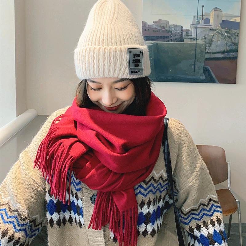 White Cashmere Scarf: Thickened, Solid Color, Versatile for Women & Men, Perfect for Autumn & Winter