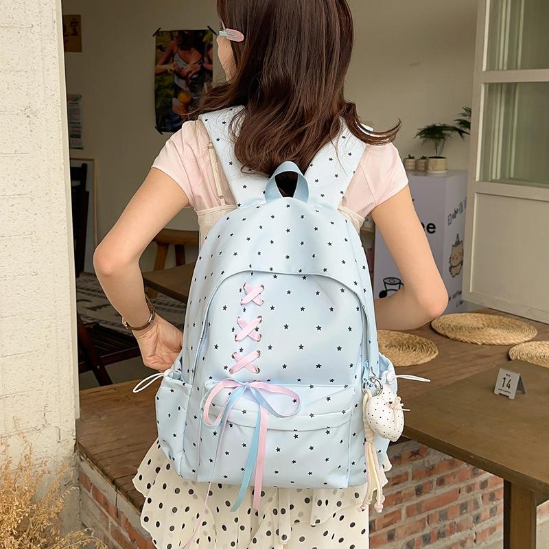 Schoolbag high-value polka dot girl junior high school student schoolbag, bow large capacity ins niche campus lightweight backpack