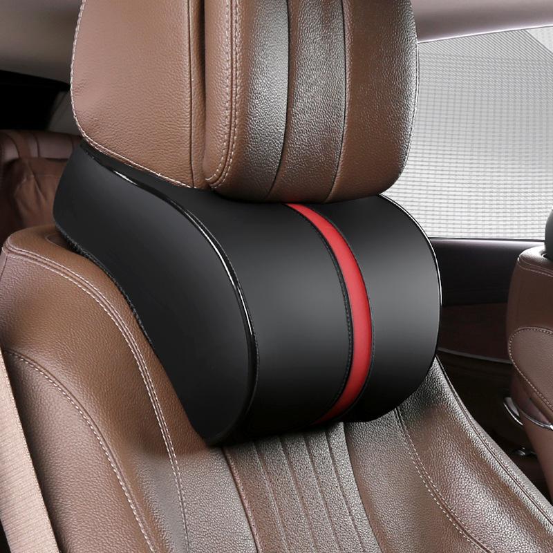 Adjustable Car Headrest Pillow Set Leather Auto Neck Protection Rest Pillows Seat Waist Supports Lumbar Cushion Memory Cotton