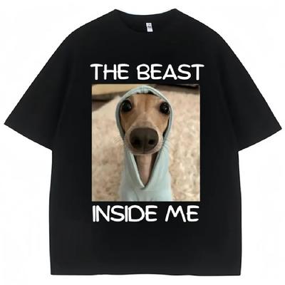 Lustiges Monster-Hund-Aufkleber-T-Shirt für Damen, hochwertige, große Größen, lässiger Streetstyle