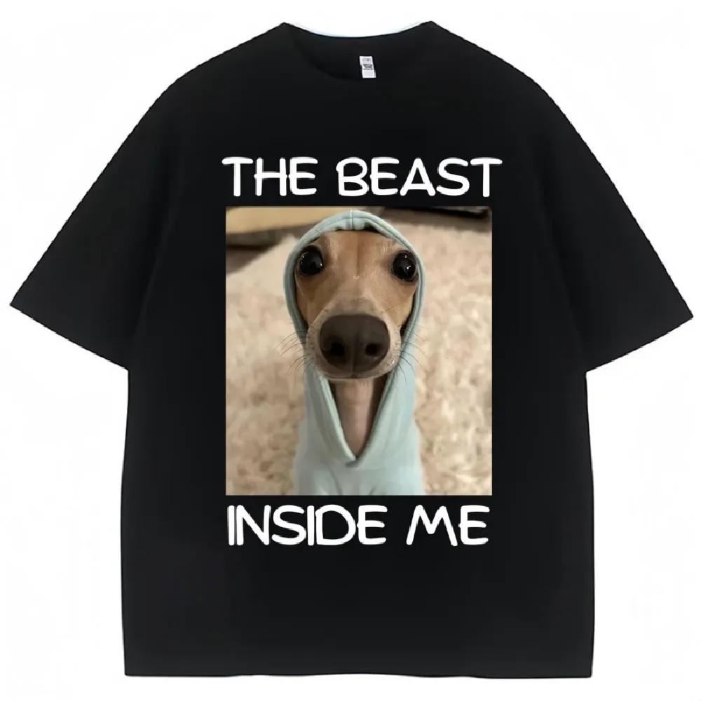 

Funny monster dog sticker T-shirt for women high-qualitylarge sizes casual street style XXXXXL чорний