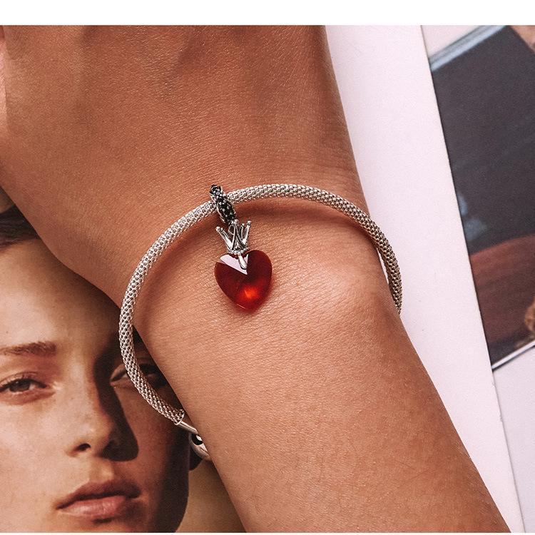 Silver Ziyun Retro Crown Love Pendant in Sterling Silver - Queen Style Fashion DIY Beaded Accessory (Model: SCC2247)