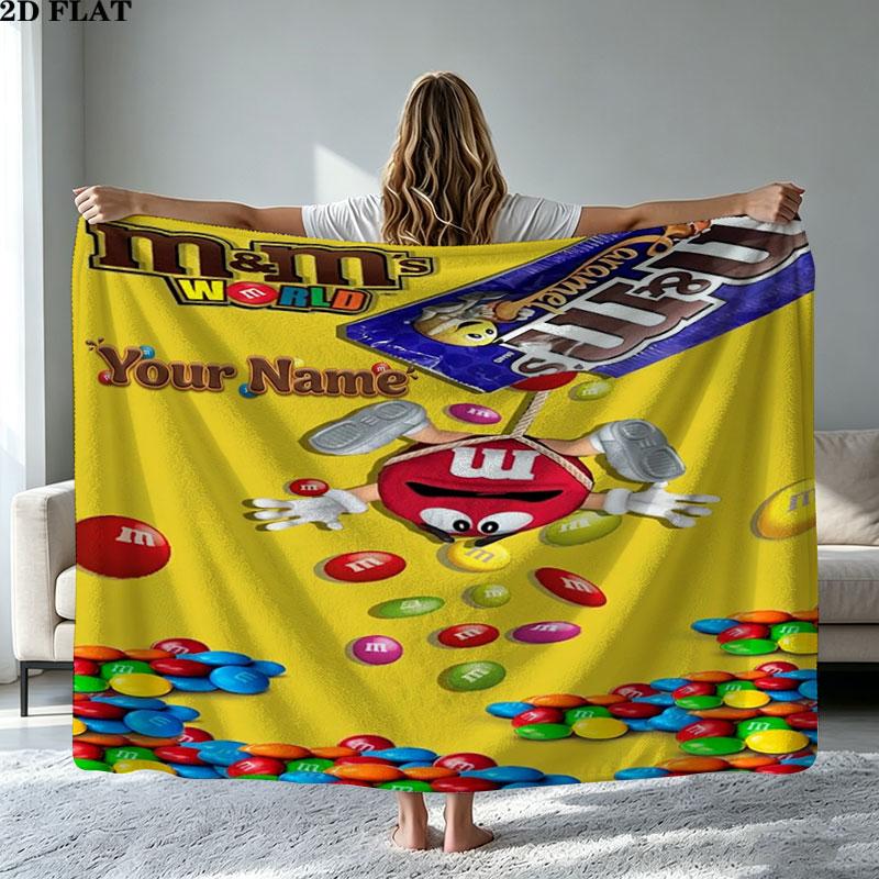 1PC M&M's Custom Name Patterned Flannel Blanket Suitable For All Seasons for Home Decor Warmth and Comfort Gifts Holiday Present