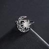 Teamer Crescent Moon Sun Ring Adjustable Stainless Steel Open Ring Exquisite Vintage Filigree Jewelry for Women Birthday Gift