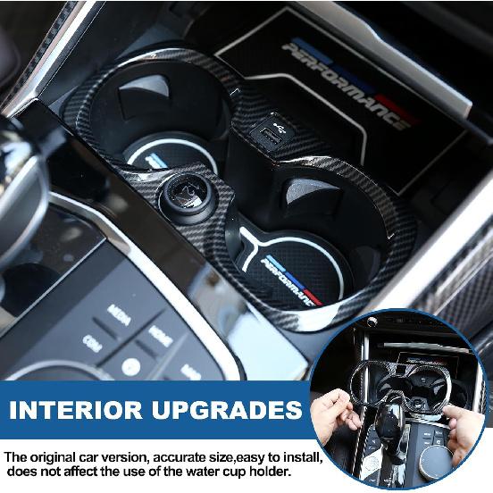 Car Cup Holder Panel Trim Frame Compatible with BMW 3 Series G20 G28 2020-2022,ABS Center Console Front Water Cup Holder Cover Interior Decoration
