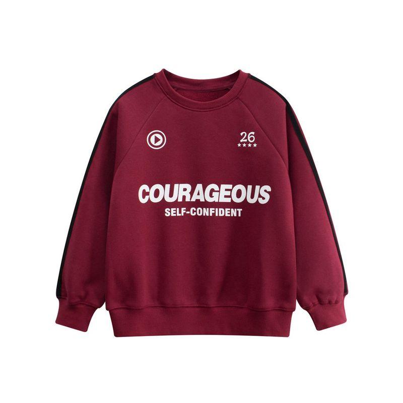 Korean Brand Export Children's Clothing New Arrivals for Older Girls, Letter Print Sweatshirt, Boys' Pullover with Fleece Lining