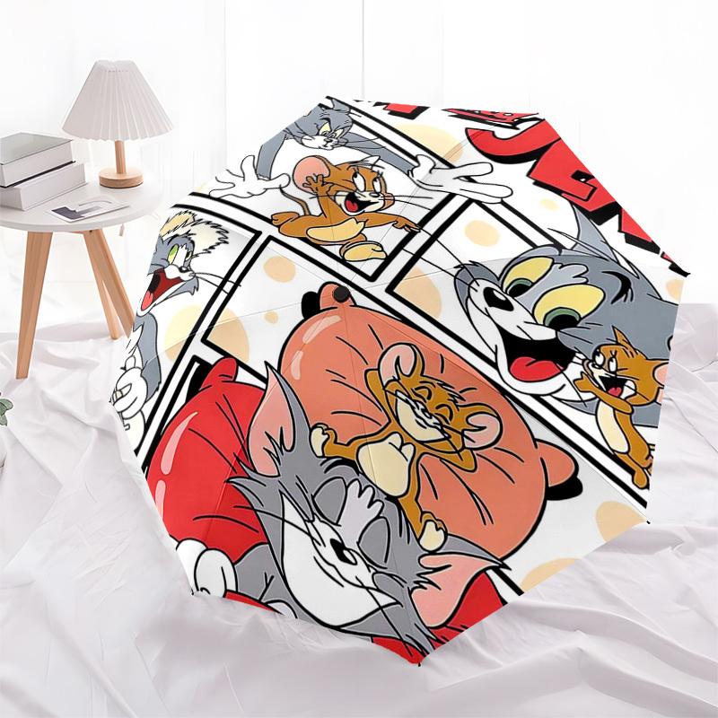 1pc Tom & Jerry Automatic Folding Umbrella - Portable 3-Fold Design with 8-Bone Iron Frame, Outdoor for Fans, Travelers, Daily Use, Gift Idea.Q049