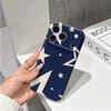 Navy Cream Oversized Star Geometric Pattern Art Film Aesthetic Protective Shockproof Bumper Phone Case Cover For iPhone 13 14 15 16 17 Pro Max Plus
