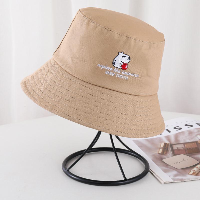 Embroidery puppy bucket hat female personality graffiti visor sun hat fashion travel washbasin hat sun protection