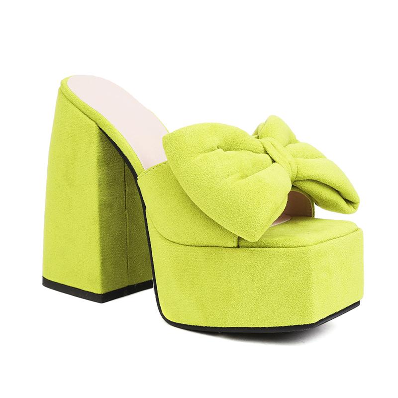 Suede Material Bowknot Square Toe Super-High Thick Heel Runway Women's Slippers Platform Leopard Print Sexy Outdoor Slippers