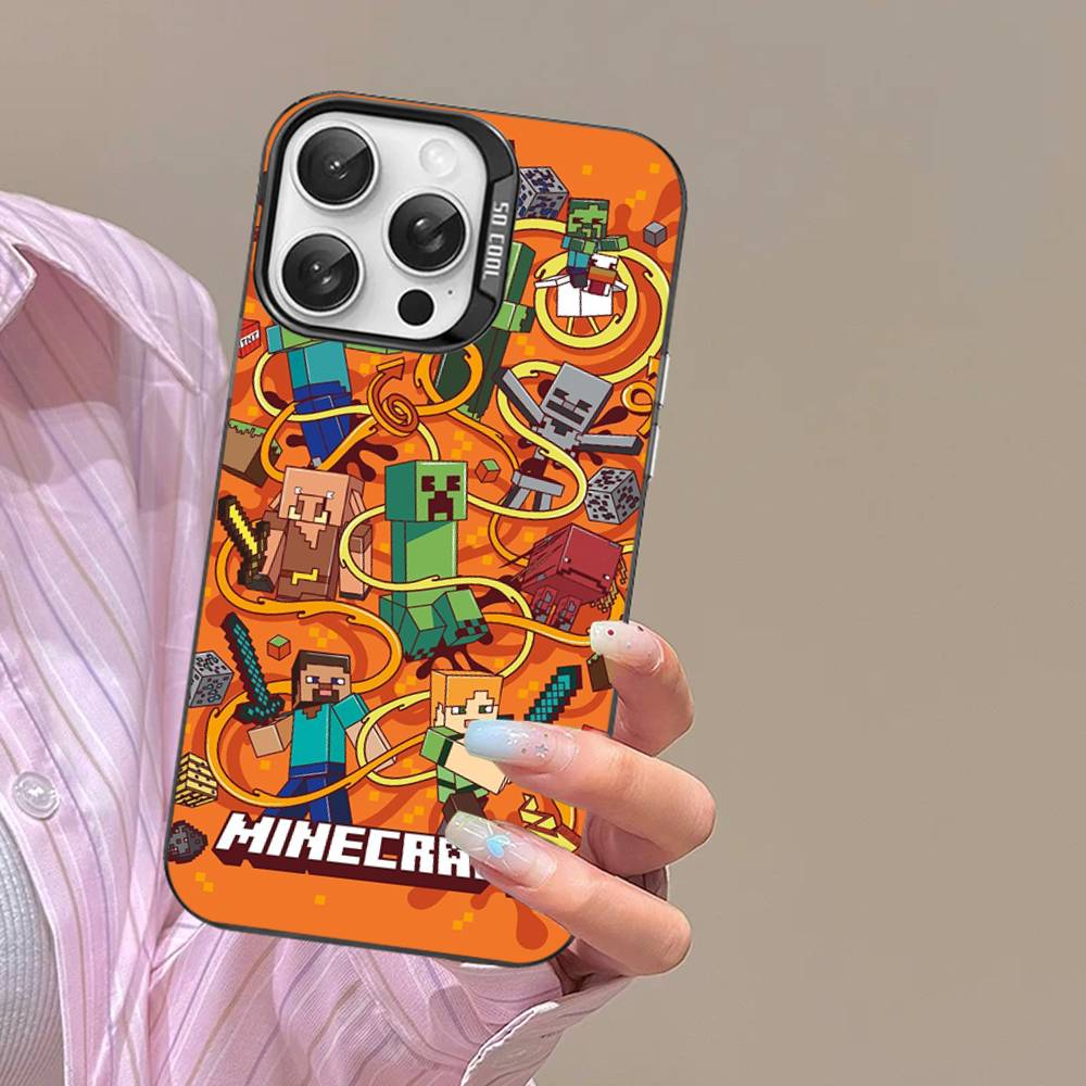 Game M-Minecraft Phone Case For IPhone 17 16 15 14 13 12 11 Pro Max Plus Color Silver Cover