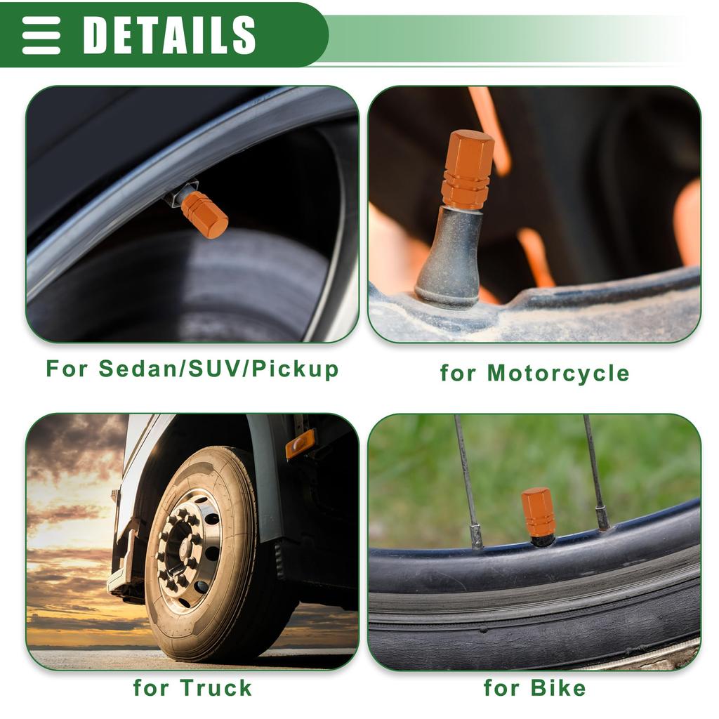 Motoforti 16mm Aluminum Alloy Universal Tire Valve Caps for Car SUV Motorcycle Motorcycle Orange 12pcs