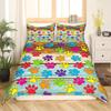 Dog Paw Print Duvet Cover Watercolor Gradient Puppy Footprints Comforter Cover with 2 Pillowcases,Funny Pets Animal Quilt Cover