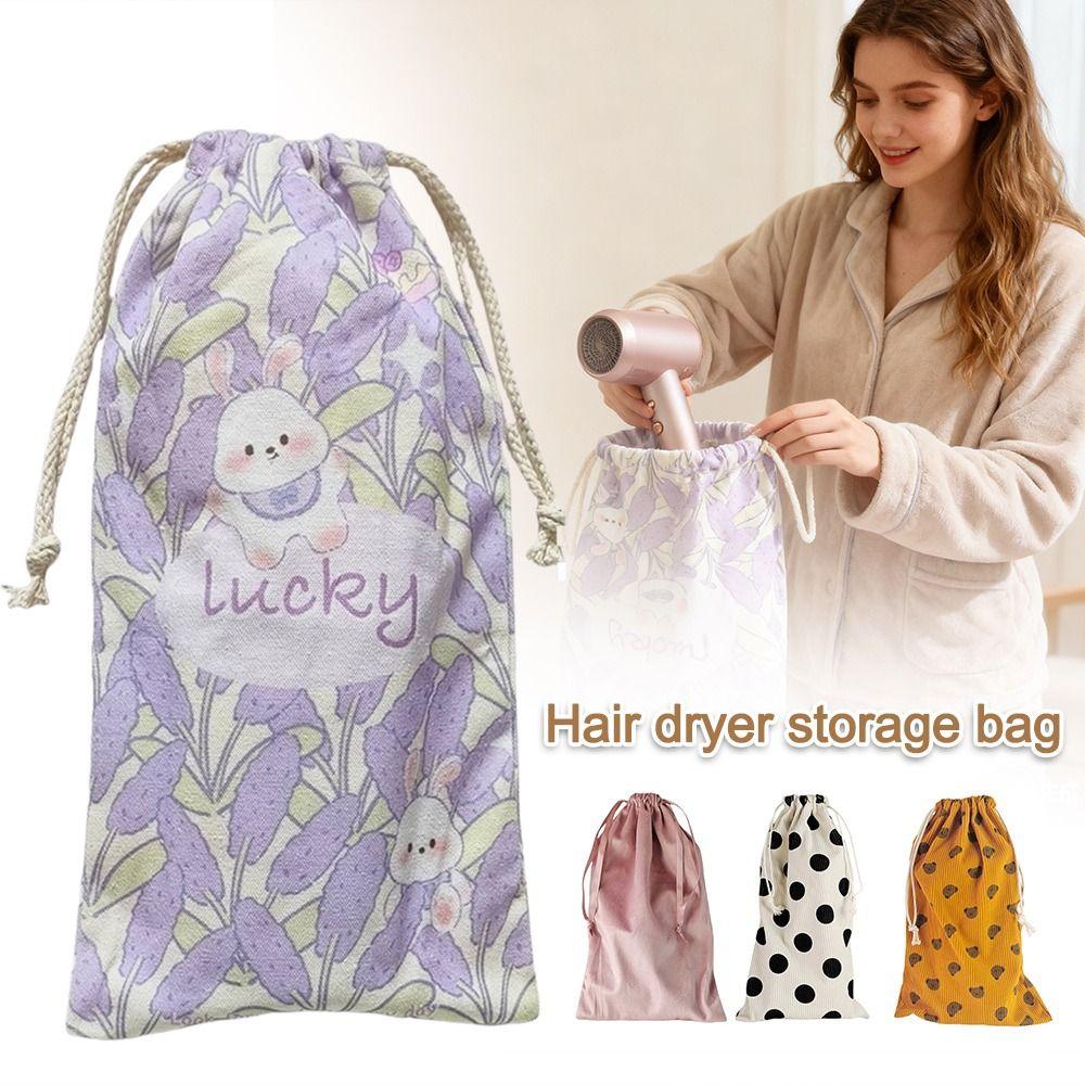 Large Capacity Hair Dryer Storage Bag Drawstring Canvas Hairdryer Bag Washable Cartoon Rabbit for Lefen Dyson for Hair Dryer