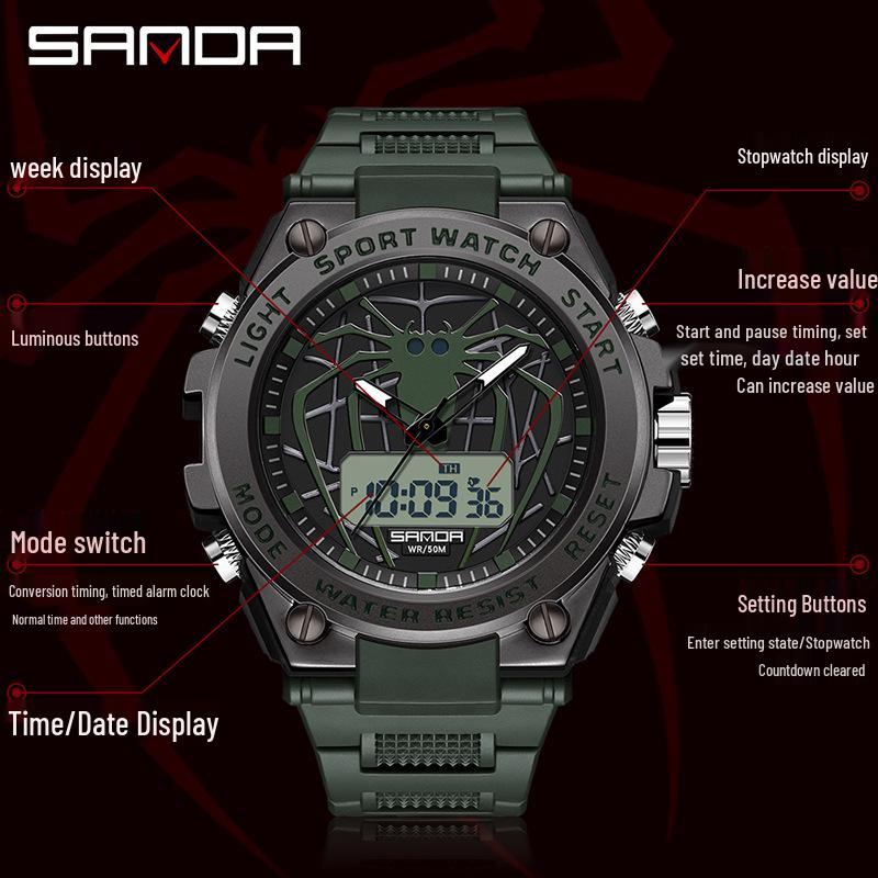 Sanda Creative Spider Men's Outdoor Sports Luminous Multifunctional Watch