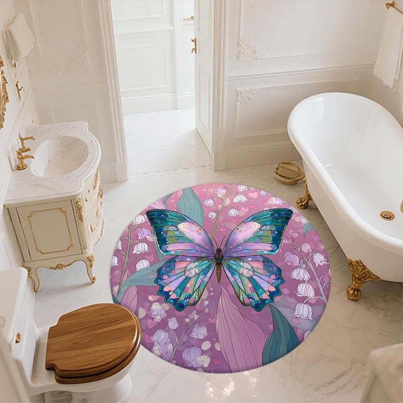 Vlinder,Ronde Vloerkleed,Tapijt voor Woonkamer Slaapkamer Bank Speelkamer Decoratie,Antislip Vloermat