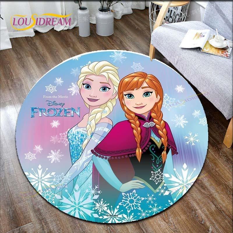 Cartoon Frozen Druck Kinderteppich Teppiche Rundteppich für Wohnzimmer Bodenteppich Flanell Anti-Rutsch-Matte 60cm