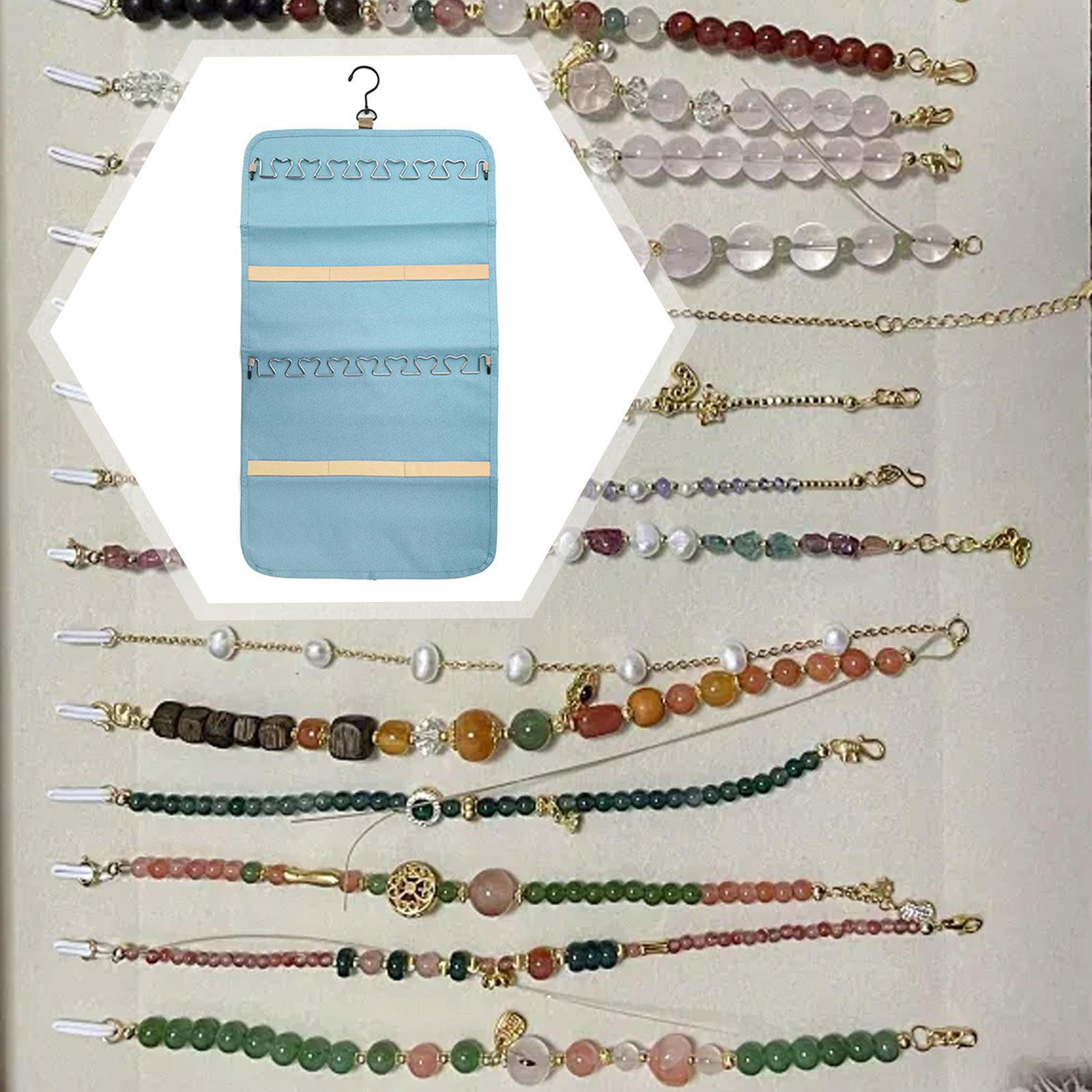 

Double Sided Hanging Jewelry Organizer Roll for Earrings Rings Wall Door Light Blue