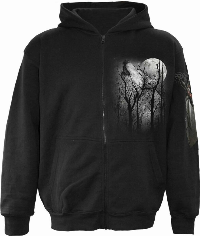Spiral Direct FOREST WOLF Zip Up Hooded Wolf Jumper Hood Gothic Unisex T-Shirt S
