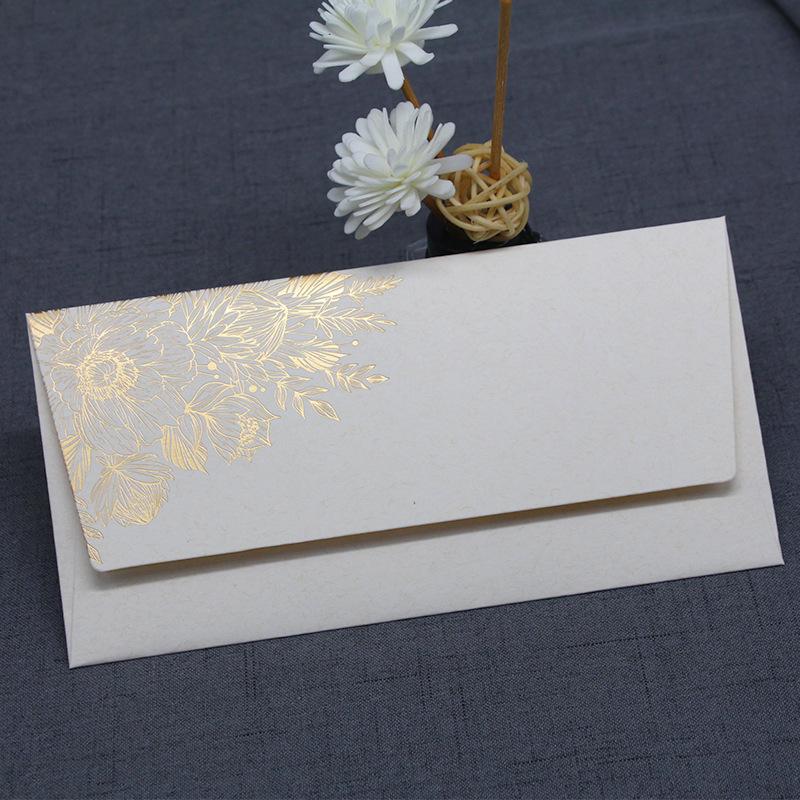 10Pcs Thickened Pearlescent Envelope 11x22cm Bronzing Flower Envelope, High-end Business Invitation Document Bag Envelope грязно-белый