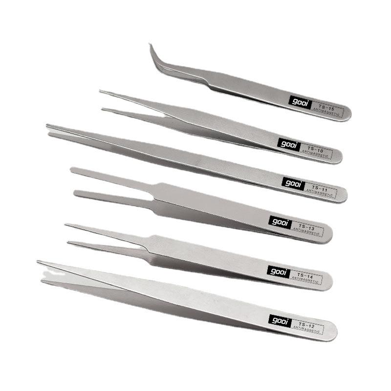6Pcs Stainless Steel Precision Tweezers Kit Bent Straight Tips Industrial Repair Tool Set for Detailed Work