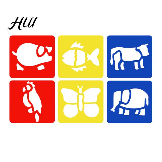 Small Size Paint Stencil 6 Pcs Painting Template Stencils, 5.5x5.9 Inch Washable Reusable DIY Hollow Edge Art Stencils for Wood Paper Fabric,