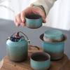 Zmiana pieca vintage wiosenna zieleń szorstka ceramika jeden czajnik 4 filiżanki pojemnik na herbatę prosty mały zestaw salon na świeżym powietrzu herbaciarnia