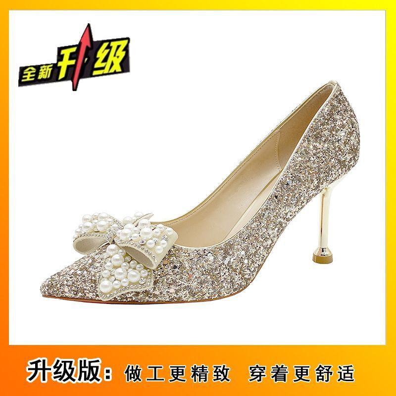 Fairy bridesmaid crystal shoes wedding high heels with evening dress pointed wedding shoes bride shoes new in spring and autumn 2025