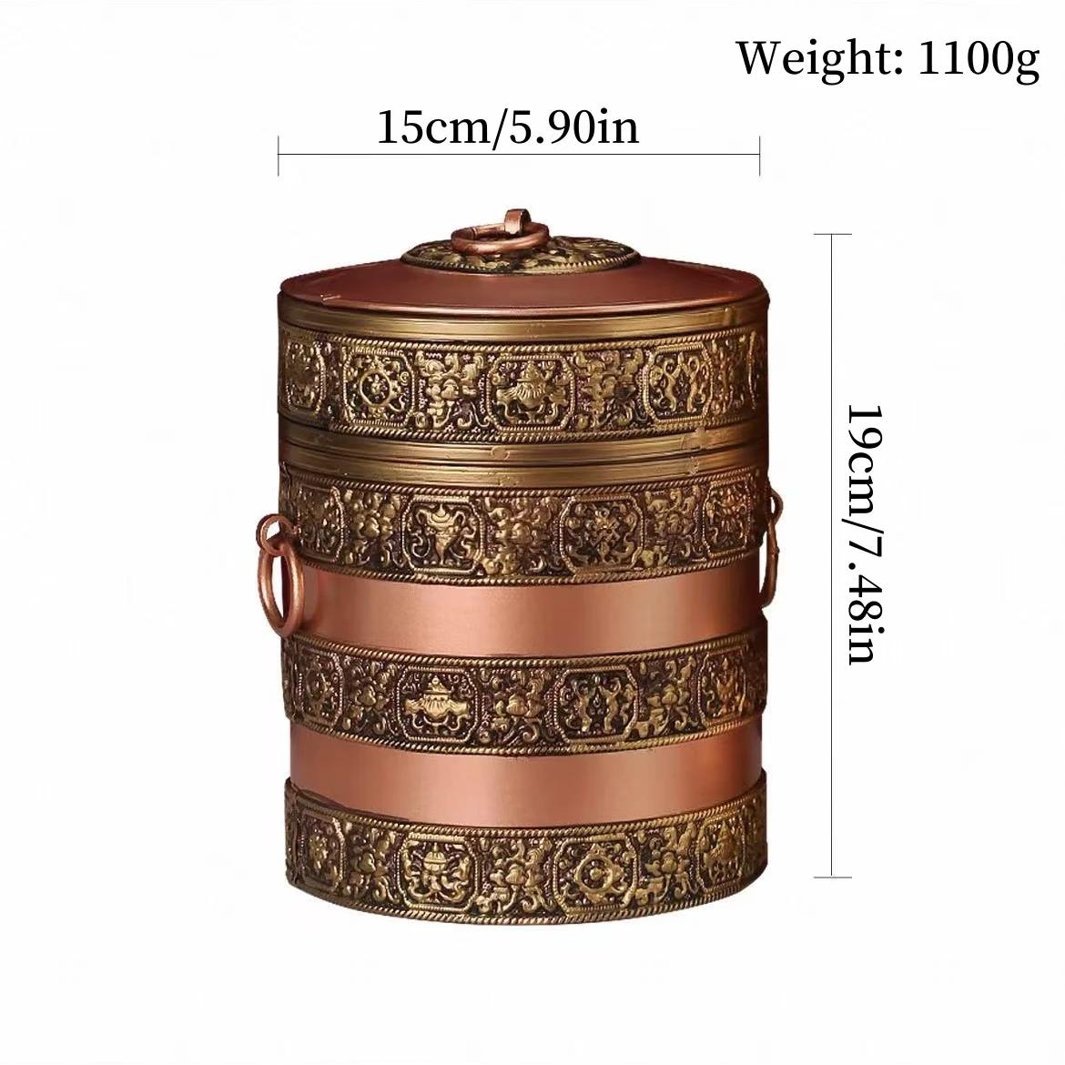 Nepal Copper Food Organizer Box,Tibetan Eight Auspicious Symbols Silver Butter Tea Storage Jar,Home Buddhist Item Decoration