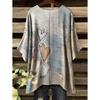 Elegantes Bohemian Chic Übergroßes Einfaches Retro Liebesdruck Druck Damen T-Shirt Asymmetrischer Saum Rundhalsausschnitt Vielseitige Damenbekleidung