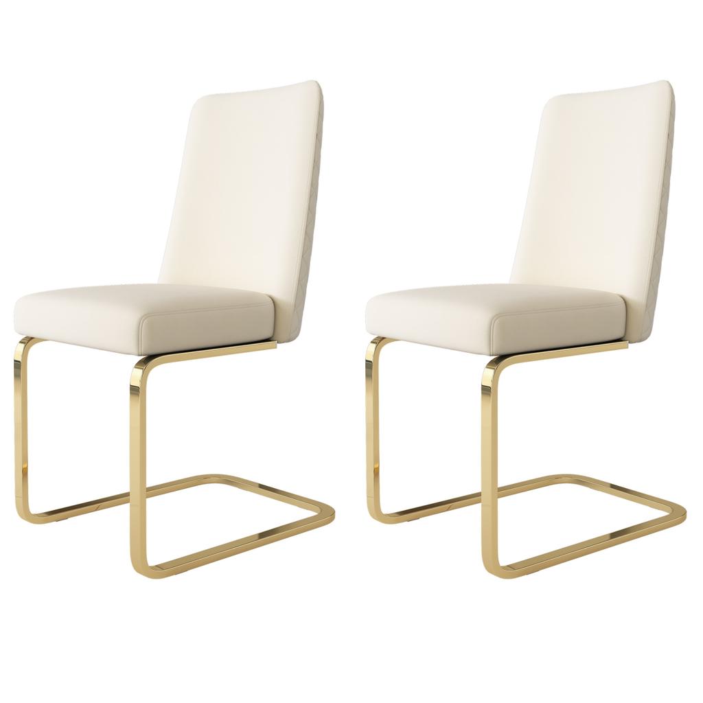 Velvet Dining Chair, Set of 2, Luxurious, Lounge Chair, Diamond Back Design, with Gold-Colored Metal Support Legs, Beige[OLD SKU:WF317940AAB]