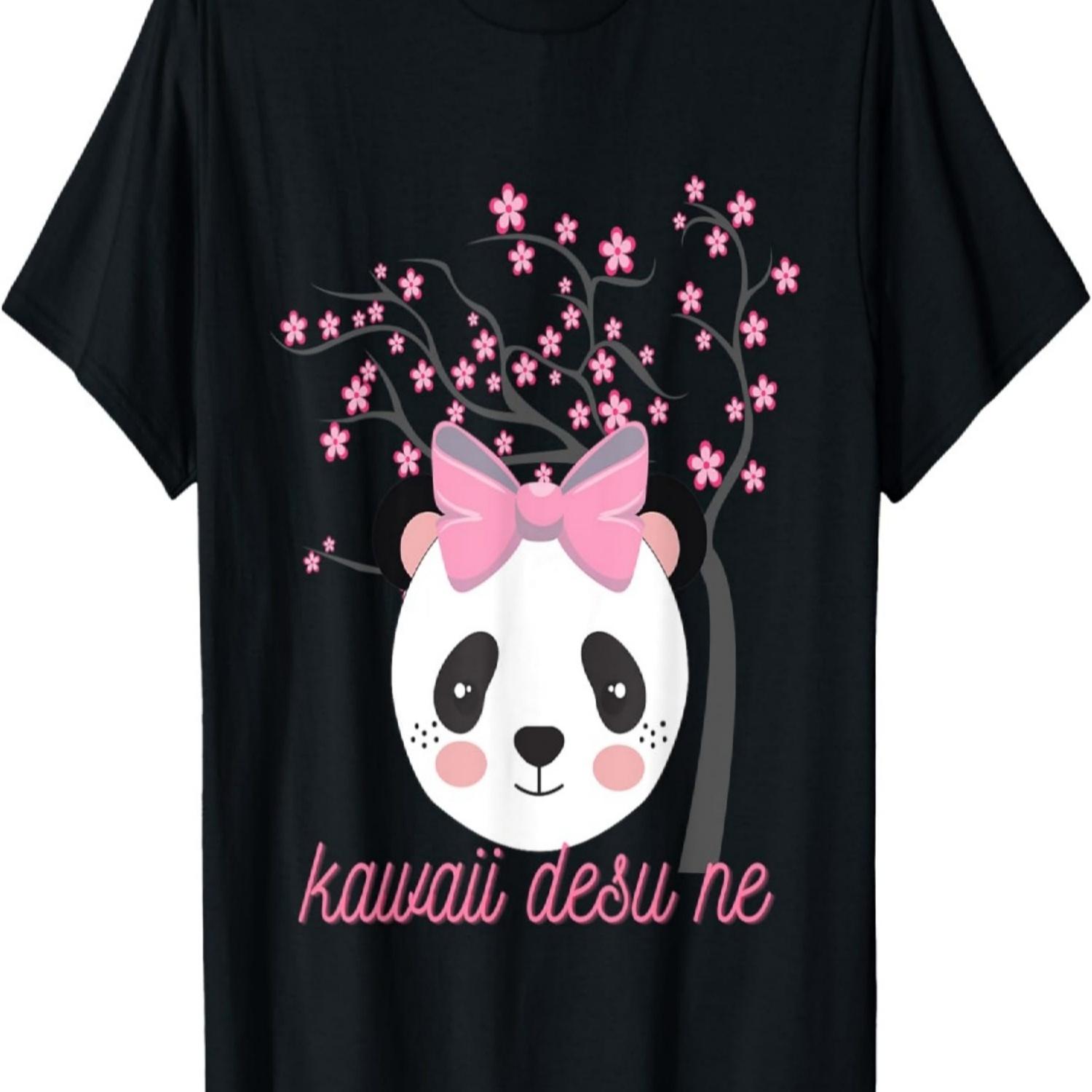 

Kawaii Desu Ne Girl Panda with Cherry Blossom Tree T-Shirt S чёрный