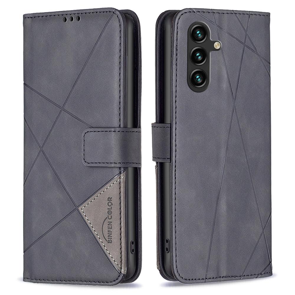 

BINFEN COLOR For Samsung Galaxy A35 5G Phone Cases Wallet Stand Geometry Imprinted Leather Cover Black