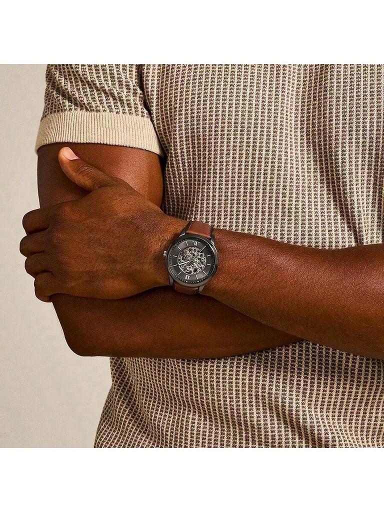Men's Automatic Mechanical Watch with Leather Strap, Three-Hand Design, Stainless Steel Case/Scratch-Resistant Glass ME3161