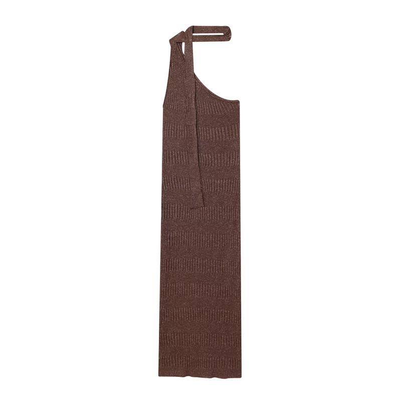 European & American Style Slimming Asymmetrical Midi Knitted Dress Large