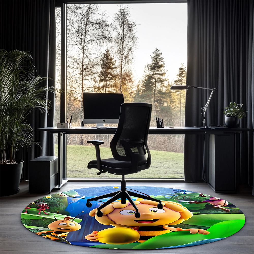 Maya the Bee Printed Round Rug Carpet Chair Rug Area Rug Entryway Doormats,for Office Chair Living Room Bedroom Kitchen Room.