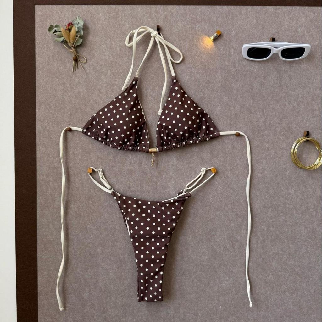Europe and America New Sexy Straps Color Matching Polka Dots Girl Vacation Bikini I Split Swimsuit