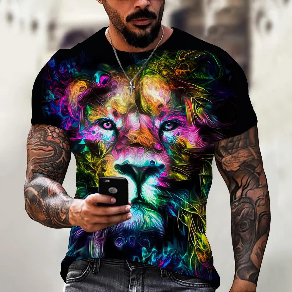 Men's T-shirt Summer Outdoor Breathable Round Neck Top Short Sleeve 3D Tiger Printed Pattern Large Loose Men's Tshirt
