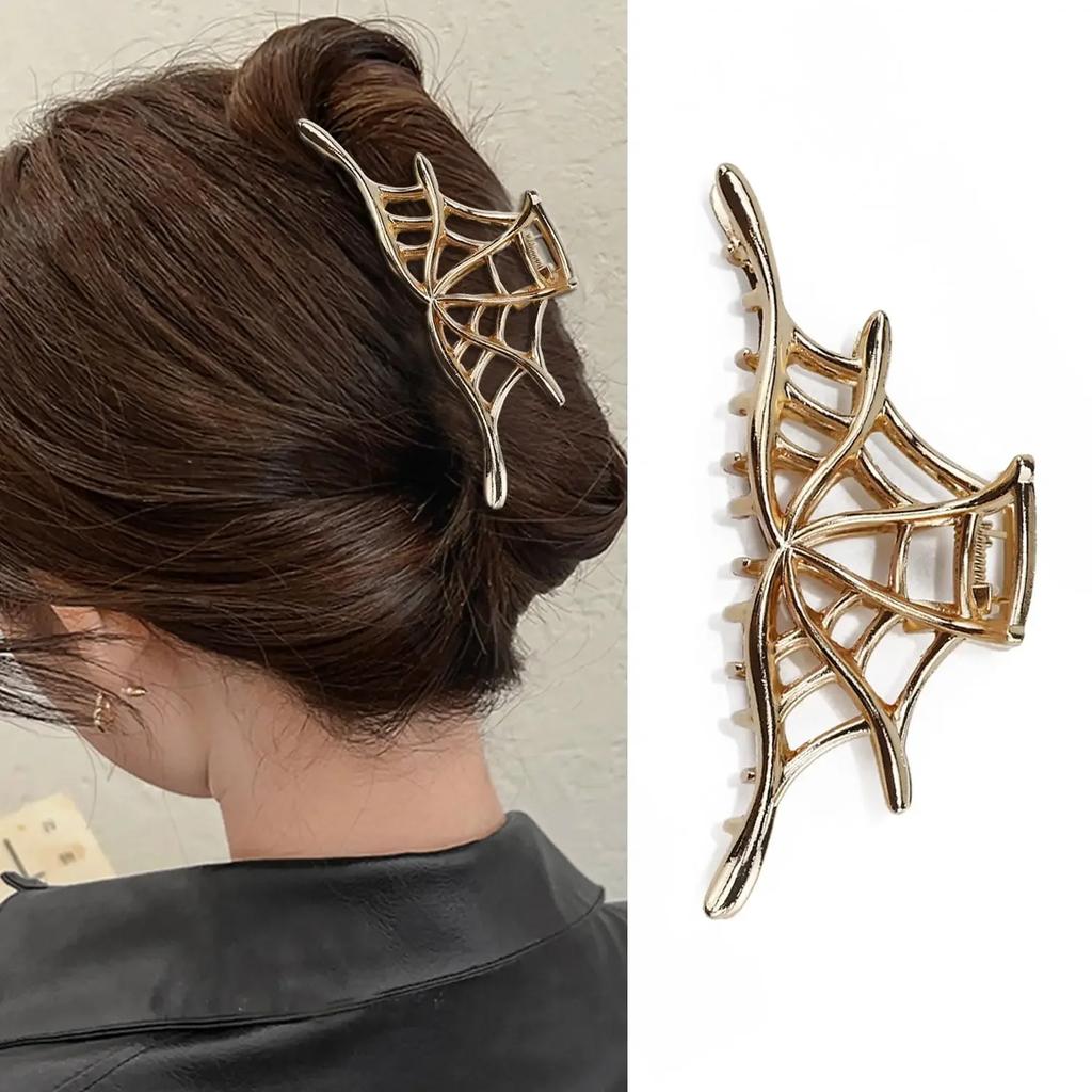 New  Halloween Spider Skeleton Hair Claw Clips for Women Jewelry Accessories Black Silver Gold Large Barrette Party Headwear