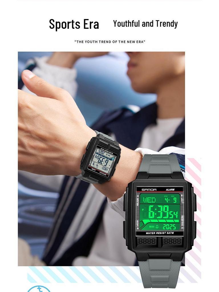 Sanda Men's Large Screen Luminous Multifunctional Waterproof Countdown Wristwatch
