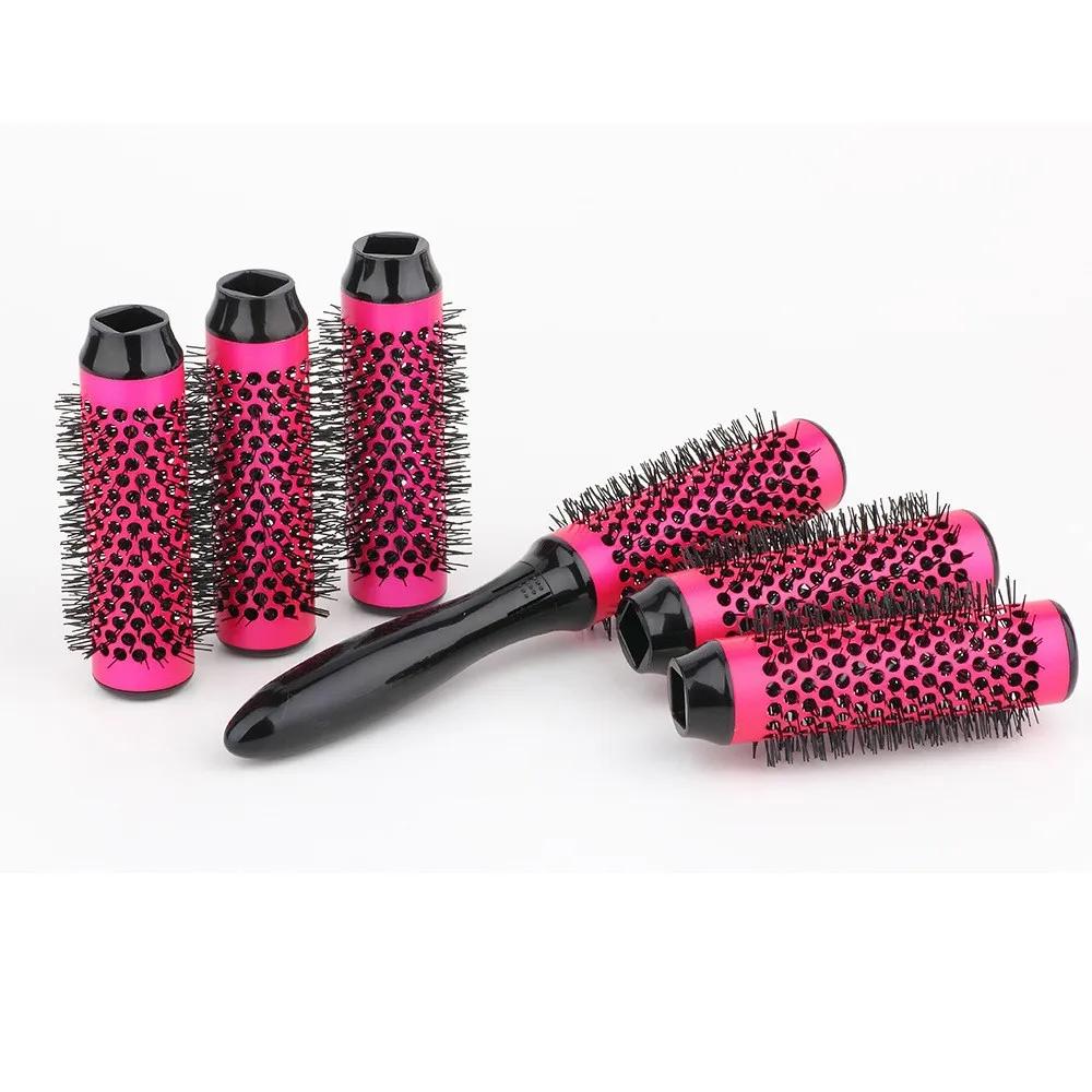 6pcs/set Rolling Hair Comb Removable Heat Conduction Rolling Brush Round Barrel Blowing Curling DIY Hairdressing Styling Tools