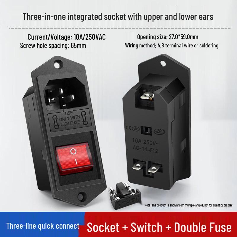 Three-in-One Medical Power Socket with Integrated Schuko Plug, Double Fuse Holder, and Switch