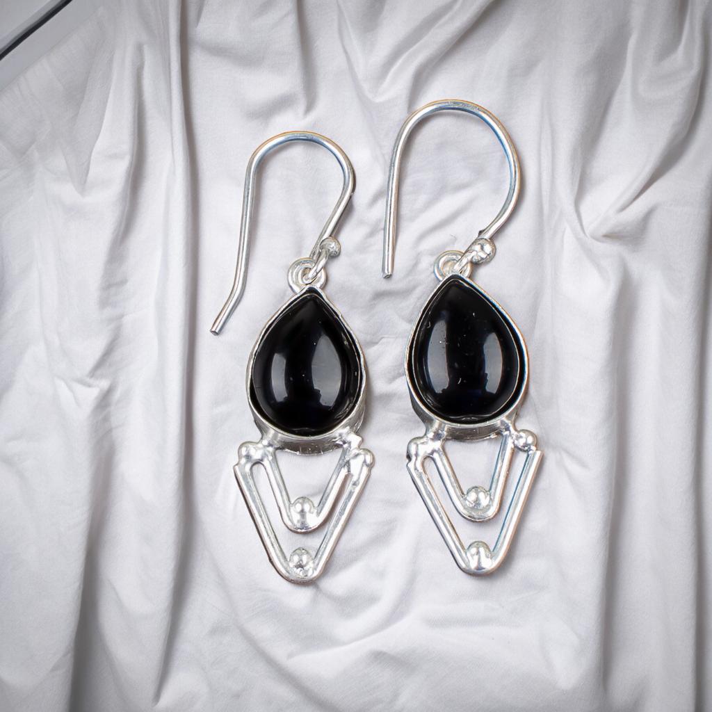925 Sterling Silver Black Onyx Gemstone Handmade Jewelry Earrings 1.90" For Gift EE-39-19