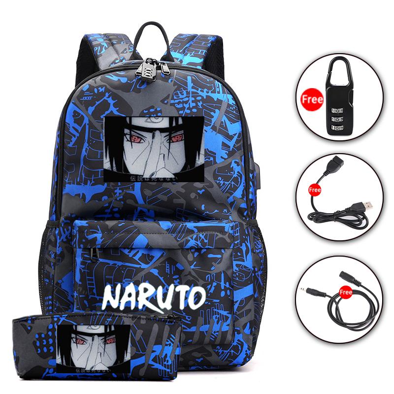 Sada 2 ks batohu Anime Naruto Cosplay batoh Akatsuki Sharingan Školní taška přes rameno pro teenagery Cestovní batoh na notebook