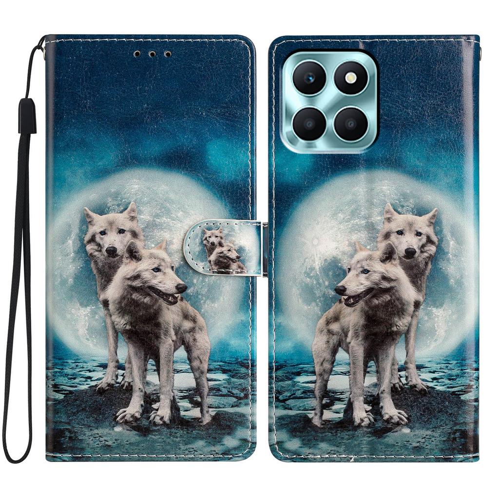 For Honor X6c 4G Wallet Case PU Leather Pattern Printing Stand Phone Cover with Strap