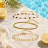 3 Layers Gold Plated Anklet Set for Women Nature Stone Bead Bohe Disc Charm Stainless Steel Beach Foot Jewelry