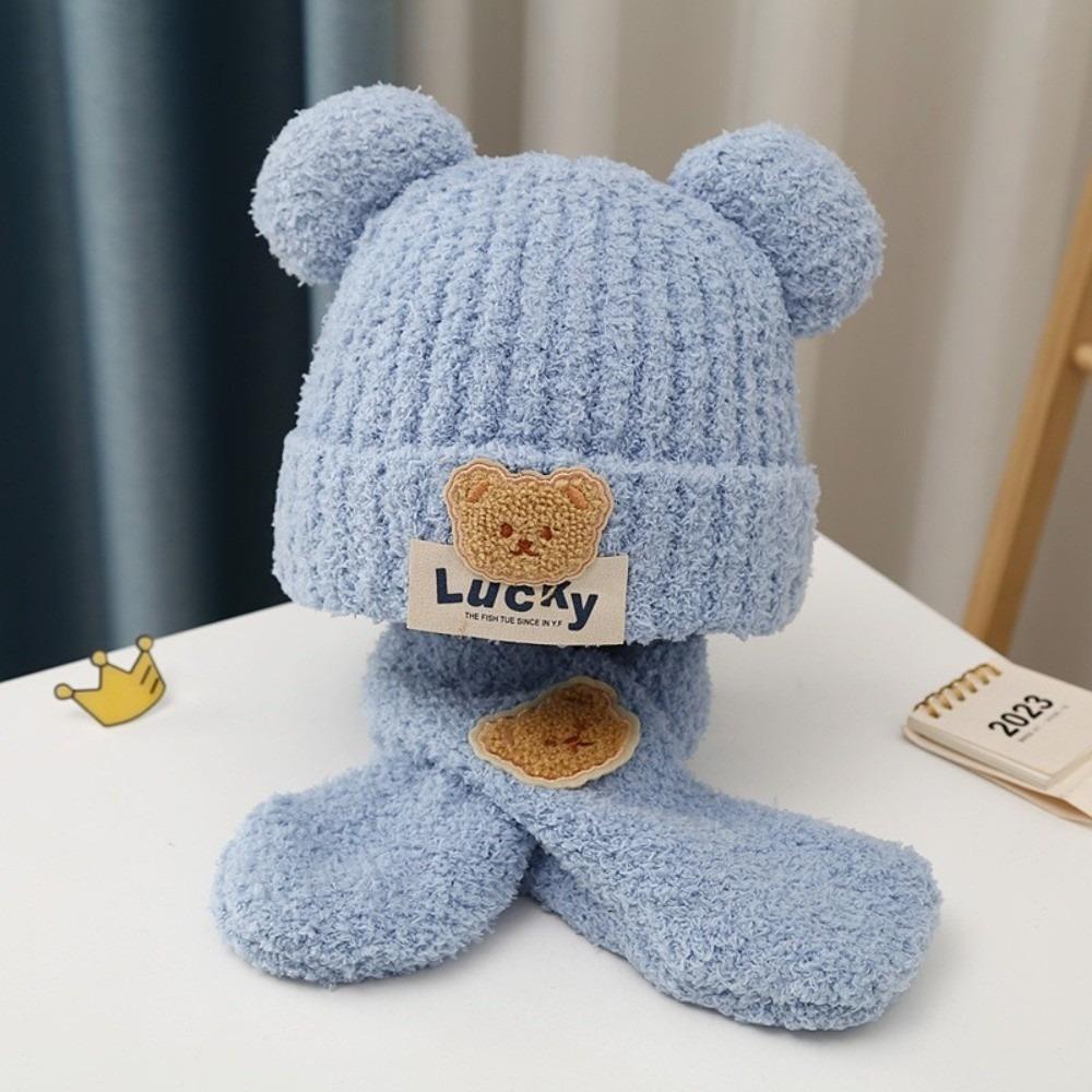 Neues Glücksbär Schal-Mützen-Set Warmer Winddichter Nackenschutz Kälteschutz Mütze für 2-8 Jahre